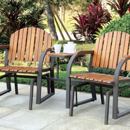 Furniture of America Perse Contemporary Cast Iron with Wood Dark Gray-Oak Rocking Chair Set Model CM-OC2555
