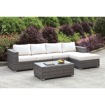 Somani Light Gray/Ivory L-Sectional with Right Chaise with Coffee Table Model CM-OS2128-SET14 by Furniture of America