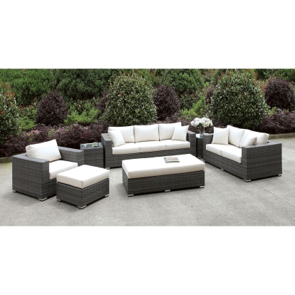 Somani Light Gray/Ivory 3 Pc Set with 2 End Tables with Ottoman with Bench Model CM-OS2128-SET16 by Furniture of America