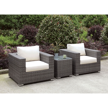 Somani Light Gray Wicker/Ivory Cushion 2 Chairs with End Table Model CM-OS2128-SET27 by Furniture of America