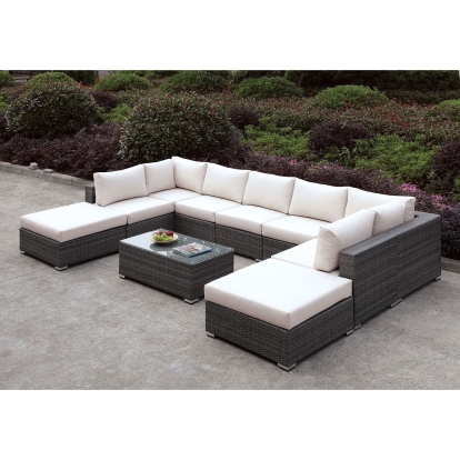 Somani Light Gray/Ivory U-Sectional with Coffee Table Model CM-OS2128-SET3 by Furniture of America