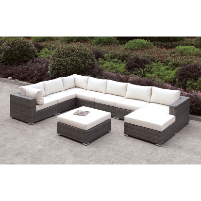Somani Light Gray/Ivory U-Sectional with Ottoman Model CM-OS2128-SET4 by Furniture of America