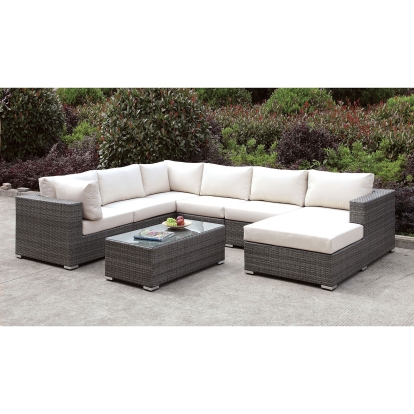 Somani Light Gray/Ivory U-Sectional with Coffee Table Model CM-OS2128-SET5 by Furniture of America