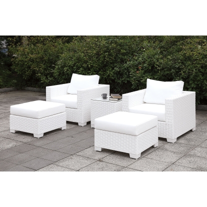 Somani White Wicker/White Cushion 2 Chairs with 2 Ottomans with End Table Model CM-OS2128WH-SET20 by Furniture of America