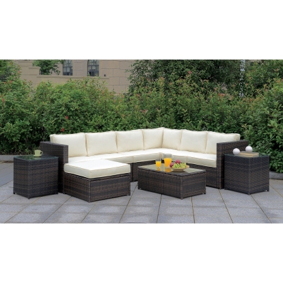 Ilona Brown/Beige U-Sectional with Coffee Table with 2 End Table Model CM-OS2136-SET1 by Furniture of America