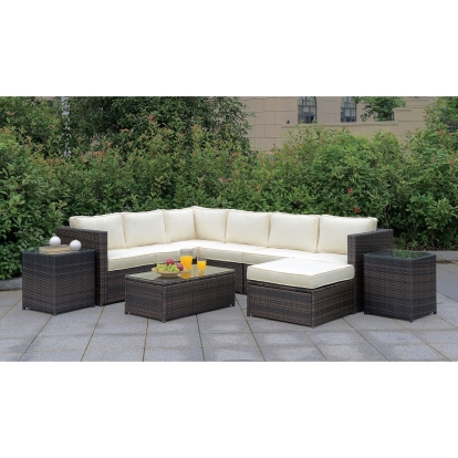 Ilona Brown/Beige U-Sectional with Coffee Table with 2 End Table Model CM-OS2136-SET2 by Furniture of America