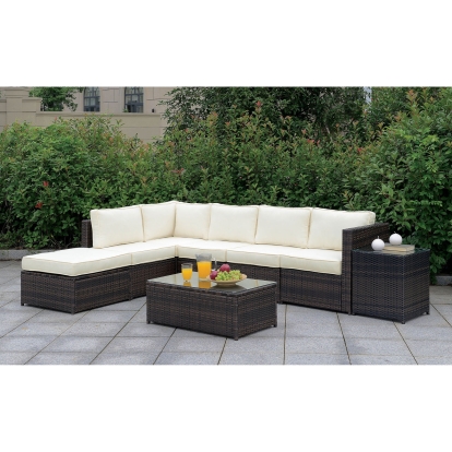 Ilona Brown/Beige L-Sectional with Coffee Table with End Table Model CM-OS2136-SET4 by Furniture of America