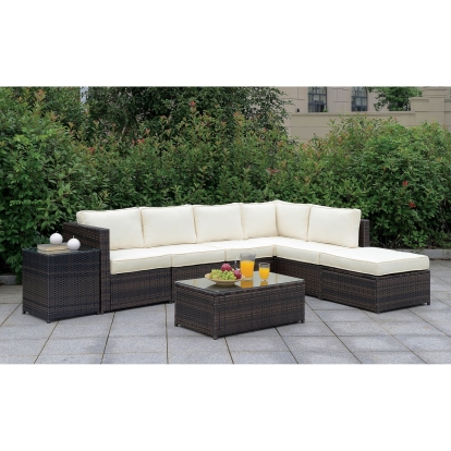 Ilona Brown/Beige L-Sectional with Coffee Table with End Table Model CM-OS2136-SET5 by Furniture of America