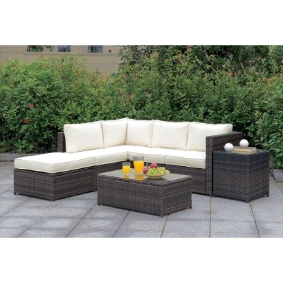 Ilona Brown/Beige L-Sectional with Coffee Table with End Table Model CM-OS2136-SET6 by Furniture of America