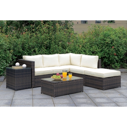 Ilona Brown/Beige L-Sectional with Coffee Table with End Table Model CM-OS2136-SET7 by Furniture of America