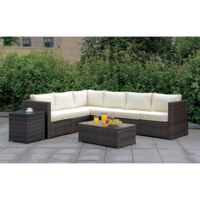 Ilona Brown/Beige L-Sectional with Coffee Table with End Table Model CM-OS2136-SET8 by Furniture of America