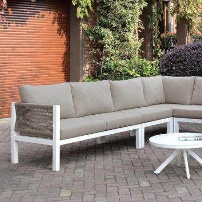 Furniture of America Sasha Contemporary Aluminum Fabric Polyester White-Light Taupe Sectional Model CM-OS2138-SECT