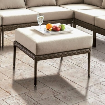 Furniture Of America Aleisha Contemporary Aluminum, Fabric, Faux Rattan, Glass Gray/Beige Patio Ottoman | CM-OS2599-OT