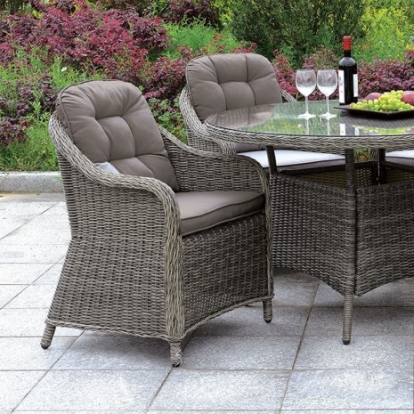 Furniture of America Canistota Contemporary Aluminum Faux Rattan Gray Arm Chair Model CM-OT2220-AC-2PK