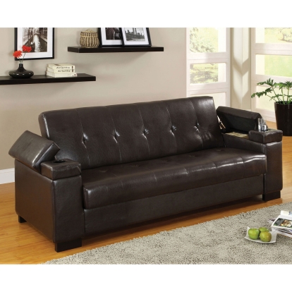 Logan Contemporary Espresso Leatherette Futon Sofa with Storage Model CM2123-PK by Furniture of America