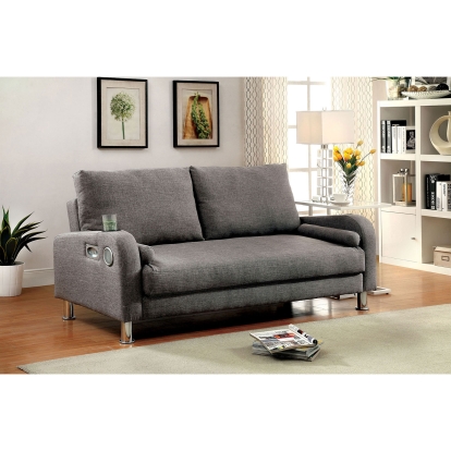 Raquel Contemporary Gray/Chrome Futon Sofa Model CM2195-PK by Furniture of America