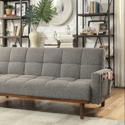 Furniture of America Nettie Mid-Century Modern Solid with Wood Gray Futon Sofa Model CM2605