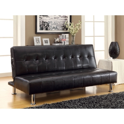 Bulle Contemporary Black/Chrome Leatherette Futon Sofa Model CM2669P-BK by Furniture of America