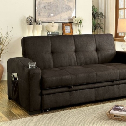 Furniture of America Mavis Transitional Fabric Solid with Wood Dark Brown Futon Sofa Model CM2691-SET-VN