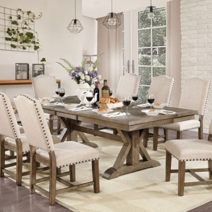Furniture Of America Julia Rustic Fabric, Solid Wood, Wood Veneer, Others Light Oak/Beige Dining Table | CM3014T-TABLE