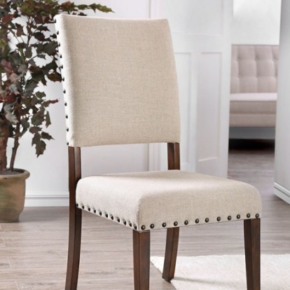 Furniture of America Aurora Solis Industrial Fabric Solid with Wood Veneer Brown Cherry-Ivory Side Chair (2-Ctn) Model CM3018SC-2PK