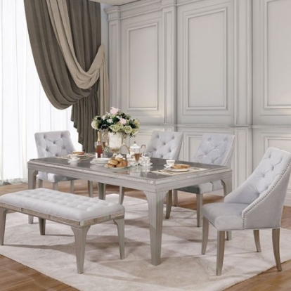 Furniture of America Diocles Transitional Flannelette Mirror Solid with Wood Veneer Silver-Gray Dining Table Model CM3020T