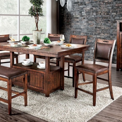 Furniture of America Wichita Rustic Solid with Wood Veneer Distressed Dark Oak Counter Ht. Table Model CM3061PT