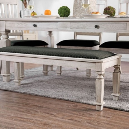 Furniture of America Georgia Transitional Fabric Solid with Wood Antique White-Gray Bench Model CM3089BN