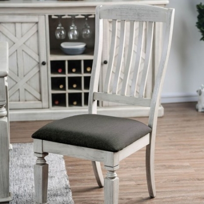 Furniture Of America Georgia Transitional Fabric, Solid Wood, Others Antique White/Gray Side Chair (2/Ctn) | CM3089SC-2PK