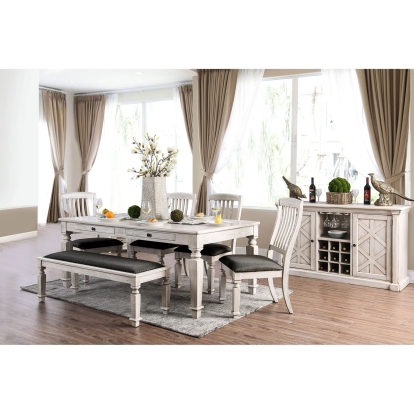 Georgia Transitional Antique White/Gray 6 Piece Dining Table Set with Bench Model CM3089T-6PC by Furniture of America