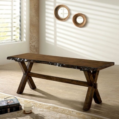 Furniture of America with Woodworth Rustic Solid with Wood Veneer Walnut Bench Model CM3114BN