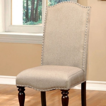 Furniture Of America Hurdsfield Transitional Fabric, Solid Wood, Wood Veneer, Others Antique Cherry/Beige Side Chair (2/Box) | CM3133SC-2PK