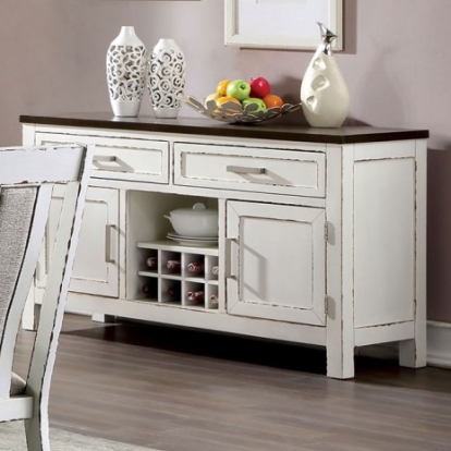 Furniture Of America Halsey Rustic Solid Wood, Wood Veneer, Others Weathered White/Dark Walnut Server | CM3142SV