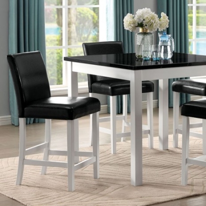 Furniture of America Mathilda Contemporary Leatherette Solid with Wood Paper Veneer Black-White 5 Pc. Counter Ht. Set Model CM3143PT-5PK-CHAIR