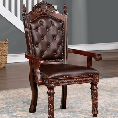 Furniture Of America Canyonville Traditional Leatherette, Solid Wood, Wood Veneer, Others Brown Cherry/Dark Brown Arm Chair (2/Box) | CM3144AC-2PK