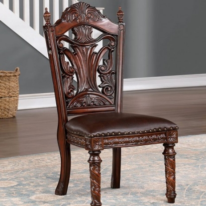 Furniture of America Canyonville Traditional Leatherette Solid with Wood Veneer Brown Cherry-Dark Brown Side Chair (2-Box) Model CM3144SC-2PK