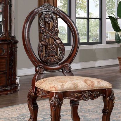 Furniture of America Normandy Traditional Fabric Solid with Wood Veneer Brown Cherry-Tan Side Chair (2-Box) Model CM3145SC-2PK