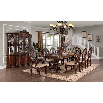 Normandy Traditional Brown Cherry/Tan 7 Piece Dining Table Set (Includes 2 Arm Chairs & 4 Side Chairs) Model CM3145T-7PC by Furniture of America