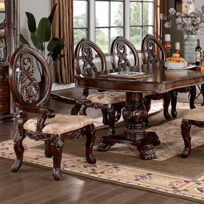 Furniture Of America Normandy Traditional Solid Wood, Wood Veneer, Others Brown Cherry Dining Table | CM3145T-TABLE