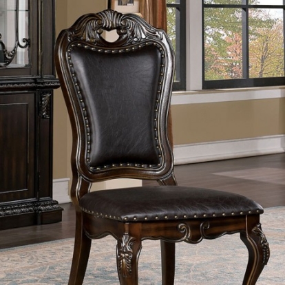Furniture of America Lombardy Traditional Leatherette Solid with Wood Veneer Walnut-Dark Brown Side Chair (2-Box) Model CM3146SC-2PK