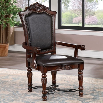 Furniture Of America Picardy Traditional Leatherette, Steel, Solid Wood, Wood Veneer, Others Brown Cherry/Black Arm Chair (2/Box) | CM3147AC-2PK