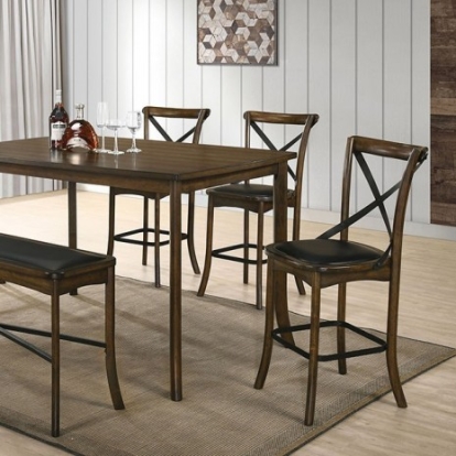 Furniture of America Buhl Industrial Leatherette Metal Solid with Wood Veneer Burnished Oak Counter Ht. Table Model CM3148PT