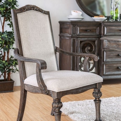 Furniture Of America Arcadia Rustic Fabric, Solid Wood, Wood Veneer, Others Rustic Natural Tone/Ivory Arm Chair (2/Box) | CM3150AC-2PK