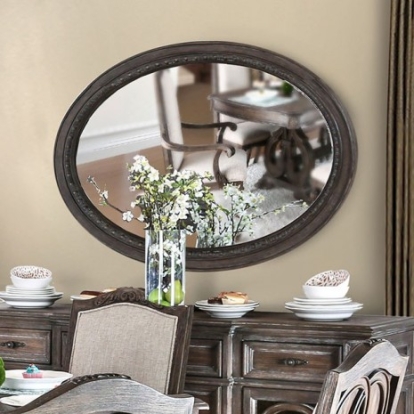 Furniture of America Arcadia Rustic Mirror Solid with Wood Veneer Rustic Natural Tone Oval Mirror Model CM3150MO