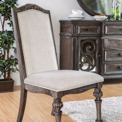 Furniture Of America Arcadia Rustic Fabric, Solid Wood, Wood Veneer, Others Rustic Natural Tone/Ivory Side Chair (2/Box) | CM3150SC-2PK