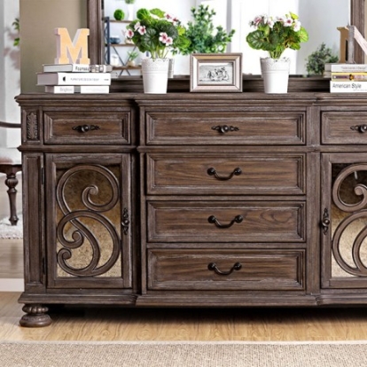 Furniture of America Arcadia Rustic Mirror Solid with Wood Veneer Rustic Natural Tone Server Model CM3150SV