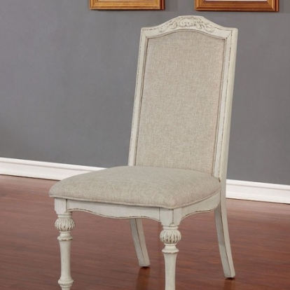 Furniture Of America Arcadia Rustic Fabric, Solid Wood, Wood Veneer, Others Antique White Side Chair (2/Ctn) | CM3150WH-SC-2PK