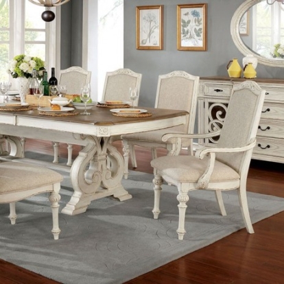 Furniture of America Arcadia Rustic Fabric Solid with Wood Veneer Antique White Dining Table Model CM3150WH-T-TABLE