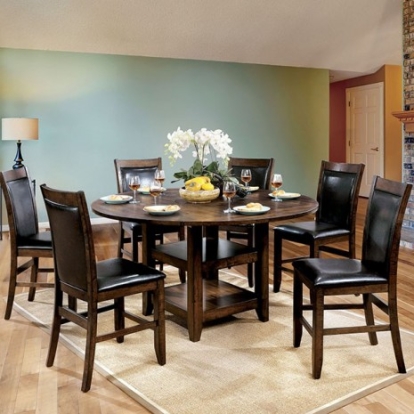 Furniture of America Meagan Transitional Leatherette Solid with Wood Veneer Brown Cherry Round Counter Ht. Table Model CM3152RPT