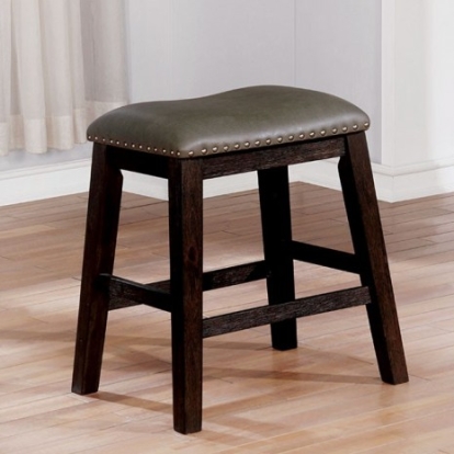 Furniture Of America Lana Rustic Leatherette, Solid Wood, Wood Veneer, Others Walnut/Gray Counter Ht. Barstool | CM3153ST-2PK